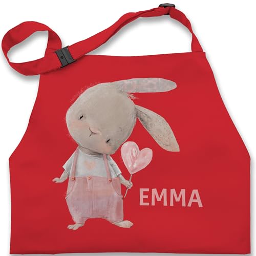 Kinderschürze Schürze Kinder Jungen - Süßer Hase Mädchen mit Name personalisiert I Häschen I Rabbit I Langohr I Süße Hasen - 7-14 Jahre - Rot - motiv hasenmotiv emma kochschürze und ostern von Geschenk mit Namen personalisiert by Shirtracer