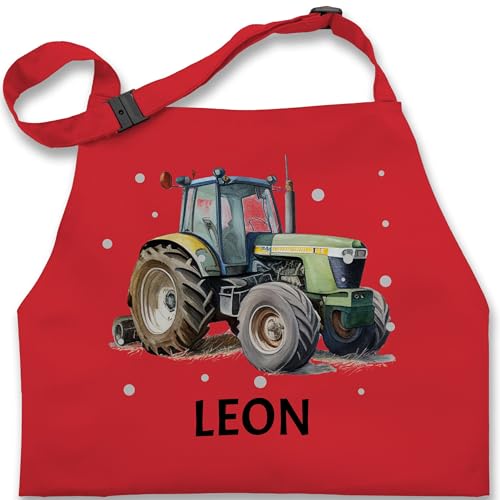Kinderschürze Schürze Kinder Jungen Mädchen - Trecker Name I Trecker Fan I Traktor Geschenk personalisiert I Geschenk Landwirt - 7-14 Jahre - Rot - kochschürze bulldog leon küchenschürze und von Geschenk mit Namen personalisiert by Shirtracer