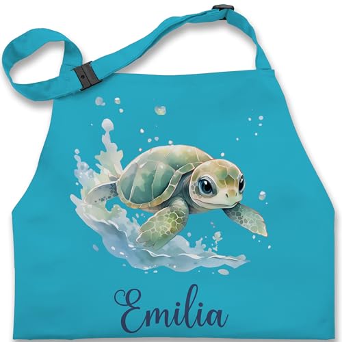 Kinderschürze Schürze Kinder Jungen Mädchen - Zootiere - Schildkröte Panzertier - 2-6 Jahre - Türkis - geschenke thema schildkröten kind turtle schildkrötenmotiv name und personalisierte von Geschenk mit Namen personalisiert by Shirtracer