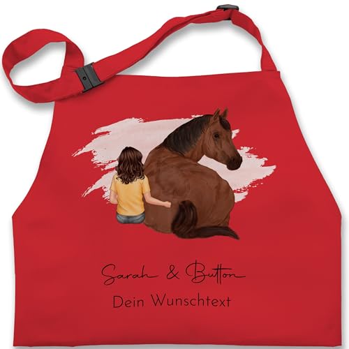 Kinderschürze Schürze Kinder Jungen - Pferd - Pferdemädchen Namen - Pferde Mädchen Geschenk - 7-14 Jahre - Rot - pferdemotiv kind reiter und name reitersachen einem reiten gemalten von Geschenk mit Namen personalisiert by Shirtracer