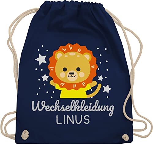 Turnbeutel Rucksack - Kita Beutel Wechselsachen Jungen - Wechselkleidung Löwe - Unisize - Navy Blau - personalisierte stoffbeutel kindergarten wechselwäsche juterucksäcke wäschebeutel kinder von Geschenk mit Namen personalisiert by Shirtracer