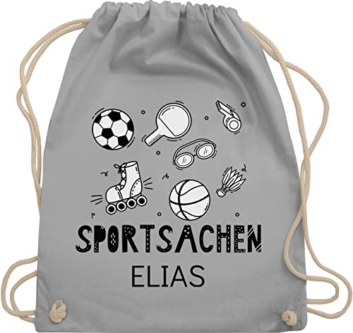 Turnbeutel Rucksack - Kita Beutel Wechselsachen Mädchen - Sportsachen - Fussball Tischtennis Schwimmen Basketball - Unisize - Hellgrau - stoffbeutel kindergarten-rucksack von Geschenk mit Namen personalisiert by Shirtracer