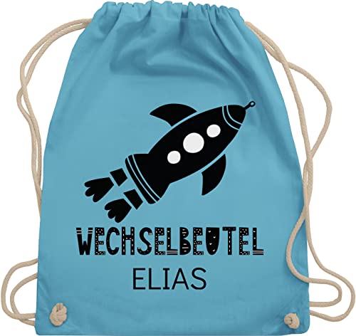 Turnbeutel Rucksack - Kita Beutel Wechselsachen Mädchen - Wechselbeutel mit Rakete - Unisize - Hellblau - kindergarten wechselkleidung baumwollrucksack stoffbeutel kindergarten-rucksack von Geschenk mit Namen personalisiert by Shirtracer