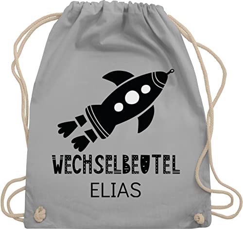 Turnbeutel Rucksack - Kita Beutel Wechselsachen Mädchen - Wechselbeutel mit Rakete - Unisize - Hellgrau - wechselkleidung kindergarten kinderturnbeutel personalisierte kindergartenrucksack jungen von Geschenk mit Namen personalisiert by Shirtracer