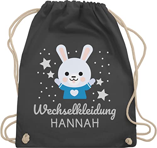 Turnbeutel Rucksack personalisiert - Kita Beutel Wechselsachen Mädchen - Wechselkleidung Hase - Unisize - Dunkelgrau - personalisierte stoffbeutel kindergarten wechselwäsche mit name - WM110 von Geschenk mit Namen personalisiert by Shirtracer