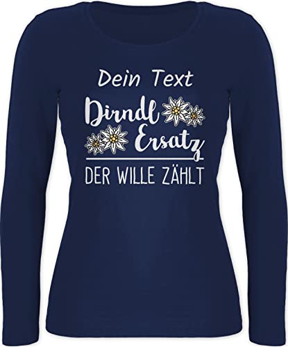 Langarmshirt Damen - Kompatibel Oktoberfest - Dirndl Ersatz - der Wille zählt - XXL - Marineblau - langarm trachtenshirt edelweiß tailliert bayrisches outfit bayern tshirt trachtenshirts von Geschenk mit Namen personalisiert by Shirtracer