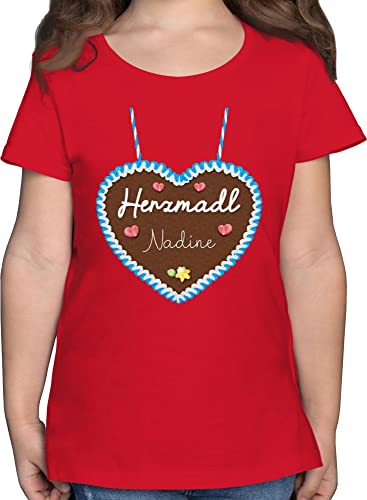 T-Shirt Mädchen - Kompatibel Oktoberfest - Herzmadl Lebkuchenherz - 116 (5/6 Jahre) - Rot - t Shirts Kinder trachtenshirt Tracht Trachten Tshirt Trachten- kinderkleidung t-Shirts Shirt Kind für von Geschenk mit Namen personalisiert by Shirtracer