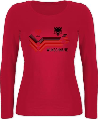 Langarmshirt Damen - 2024 Fussball EM Fanartikel - Personalisierbares Albanien Motiv Trikot | Individuelles Shqipëri Design mit Wappen und Landesfarben | Mit eigenem Namen | Albania - M - Rot von Geschenk mit Namen personalisiert by Shirtracer