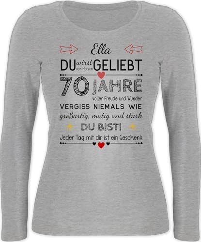 Langarmshirt Damen - 70. - Du wirst von Herzen geliebt 70 Jahre Geburtstag Geschenk 70er Geschenkideen 70ter I - L - Grau meliert - Geschenke für Frauen zum 70.Geburtstag Langarm Frau 70sten 70iger von Geschenk mit Namen personalisiert by Shirtracer