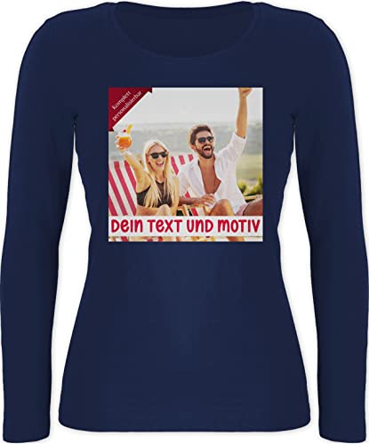 Langarmshirt Damen - eigenem Bild - Eigenes Foto Geschenk I - L - Marineblau - Shirt selber gestalten Langarm fotogeschenke selbst drucken Photo Shirts top Bedrucken Lassen Oberteil Text von Geschenk mit Namen personalisiert by Shirtracer