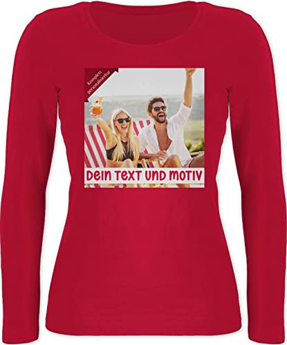 Langarmshirt Damen - eigenem Bild - Eigenes Foto Geschenk I - L - Rot - Shirt selber gestalten Langarm fotogeschenke selbst drucken Photo Shirts top Bedrucken Lassen Oberteil Text personalisiertes von Geschenk mit Namen personalisiert by Shirtracer
