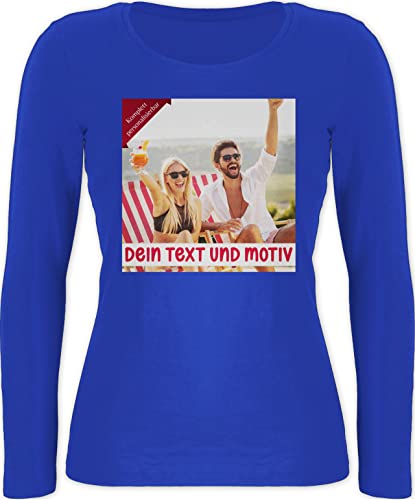 Langarmshirt Damen - eigenem Bild - Eigenes Foto Geschenk I - M - Blau - Shirt selber gestalten Langarm fotogeschenke selbst drucken Photo Shirts top Bedrucken Lassen Oberteil Text personalisiertes von Geschenk mit Namen personalisiert by Shirtracer