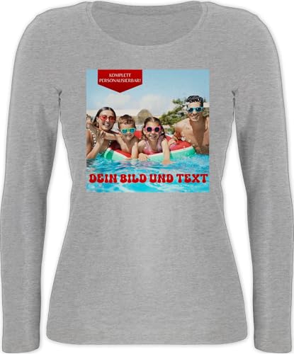 Langarmshirt Damen - Geschenk mit eigenem Foto und Text personalisiert I Eigenes Bild I Custom Photo Text - S - Grau meliert - Shirt selber gestalten Langarm fotogeschenke selbst drucken Pictures von Geschenk mit Namen personalisiert by Shirtracer