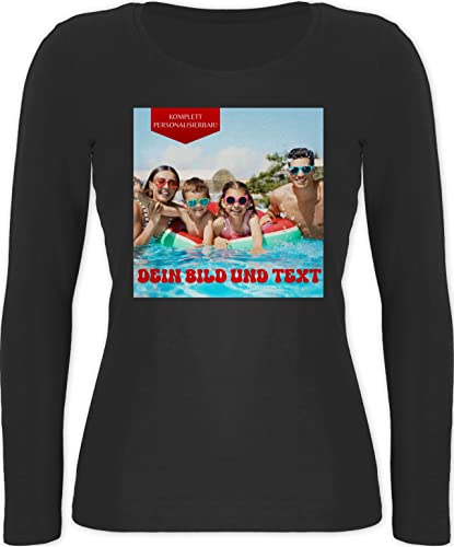 Langarmshirt Damen - Geschenk mit eigenem Foto und Text personalisiert I Eigenes Bild I Custom Photo Text - M - Schwarz - Shirt selber gestalten Langarm fotogeschenke selbst drucken Pictures von Geschenk mit Namen personalisiert by Shirtracer