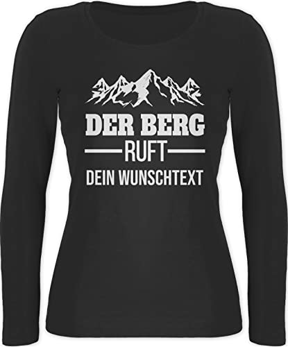 Langarmshirt Damen - Der Berg Ruft - Wandern Geschenk - S - Schwarz - lustige wandershirt Langarm Langarmshirts Wanderer Berge Shirt Wander Bergen Wunschname bergmotiv von Geschenk mit Namen personalisiert by Shirtracer