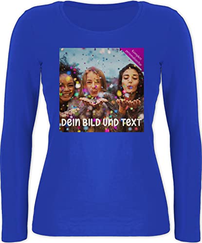 Langarmshirt Damen - Foto eigenem - Fotogeschenk I Geschenk Bild personalisiert I Geschenk mit Bild I Custom Photo - XS - Blau - Oberteil selbst gestalten fotogeschenke personalisiertes Druck Shirt von Geschenk mit Namen personalisiert by Shirtracer