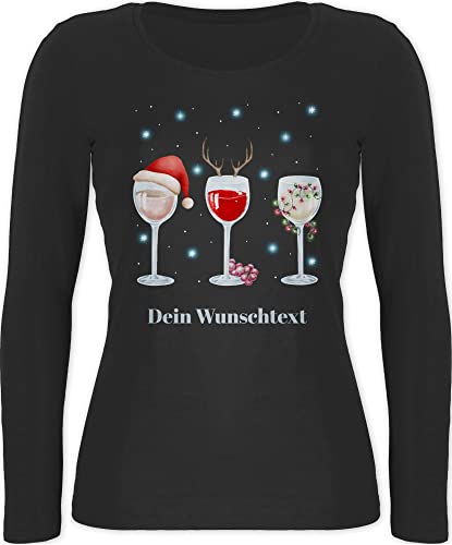 Langarmshirt Damen - Geschenke Christmas - Weingläser Weihnachten - XL - Schwarz - Festliche Outfits Weihnachts Outfit weihnacht weinglas Oberteil weihnachtliches weihnachtsshirt Langarm von Geschenk mit Namen personalisiert by Shirtracer
