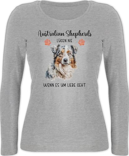 Langarmshirt Damen - Hunde - Australian Shepherd - Geschenk Hundebesitzern - M - Grau meliert - Hund Hundebesitzer und Shirt Gift Hunden Langarm hundemotiv hundemotiven hundemotive Hunde. von Geschenk mit Namen personalisiert by Shirtracer