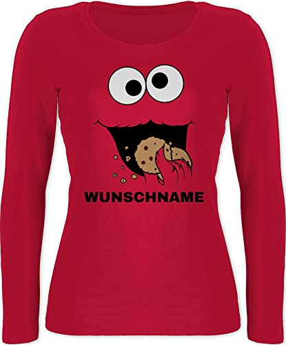 Langarmshirt Damen - Karneval Fasching - Keks Monster Kostüm mit Name I Krümelmonster I Cookie Monster I Keksmonster - L - Rot - Karnevals Kekse Shirt Faschings krümel Langarm fünfte Jahreszeit von Geschenk mit Namen personalisiert by Shirtracer