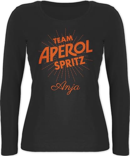 Langarmshirt Damen - Karneval Kostüm Fasching - Team Aperol Spritz mit Name I Mädelsabend JGA Mallorca Mädelsausflug - M - Schwarz - Karnevals personalisierte Faschings fünfte Jahreszeit von Geschenk mit Namen personalisiert by Shirtracer