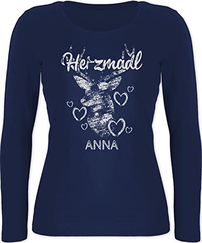 Langarmshirt Damen - Kompatibel Oktoberfest - Herzmadl mit Hirsch und Herzen - XL - Marineblau - bayrisches Outfit Trachten Herz Shirt Langarm trachtenshirts Tracht Shirts trachtenshirt Trachten- von Geschenk mit Namen personalisiert by Shirtracer