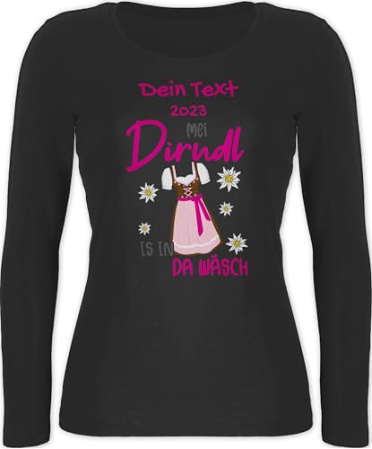 Langarmshirt Damen - Kompatibel Oktoberfest - MEI Dirndl is in da Wäsch - S - Schwarz - bayrisches Outfit Trachten edelweiß Shirt Langarm trachtenshirts Trachten- Mein Shirts trachtenshirt von Geschenk mit Namen personalisiert by Shirtracer