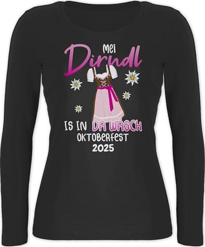 Langarmshirt Damen - Kompatibel Oktoberfest - MEI Dirndl is in da Wäsch - Volksfest 2025 - M - Schwarz - Langarm Shirt bayrisches Outfit Trachten Shirts trachtenshirt Tracht Longsleeve von Geschenk mit Namen personalisiert by Shirtracer