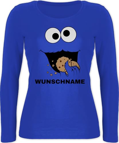 Langarmshirt Damen - Karneval Fasching - Keks Monster Kostüm mit Name I Krümelmonster I Cookie Monster I Keksmonster - XL - Blau - Karnevals Kekse Shirt Faschings krümel Langarm von Geschenk mit Namen personalisiert by Shirtracer