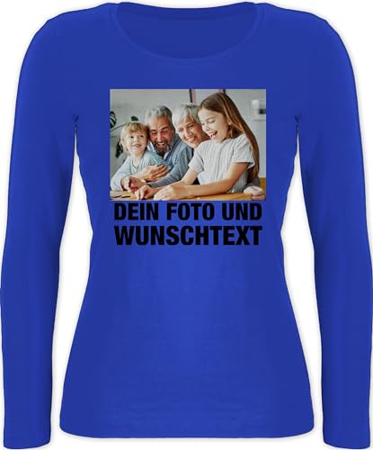 Langarmshirt Damen - Mit Foto I Eigenem Bild I Text I Name I Wunschtext - XL - Blau - top Tshirt selbst gestalten Langarm personalisiertes Photo Oberteil Logo fotogeschenke personalisierte Fotos von Geschenk mit Namen personalisiert by Shirtracer