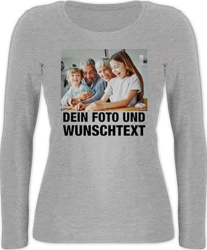 Langarmshirt Damen - Mit Foto I Eigenem Bild I Text I Name I Wunschtext - L - Grau meliert - top Tshirt selbst gestalten Langarm personalisiertes Photo Oberteil Logo fotogeschenke personalisierte von Geschenk mit Namen personalisiert by Shirtracer