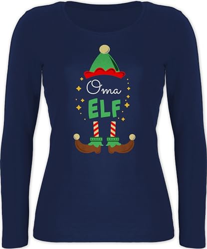 Langarmshirt Damen - Oma Elf mit Wunschtext I Weihnachtself I Omi Geschenk Weihnachten - L - Marineblau - weihnachtsshirt Langarm weinachts Shirt weihnachtsoberteil Weinachten Longshirt von Geschenk mit Namen personalisiert by Shirtracer