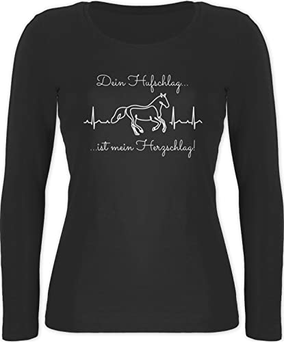 Langarmshirt Damen - Pferd - Dein Hufschlag ist Mein Herzschlag Pferde - S - Schwarz - Reiter Sachen pferden Langarm Langarmshirt+mit+Pferd pferdemotiv Shirt für pferdeliebhaber reiten pferdefan von Geschenk mit Namen personalisiert by Shirtracer