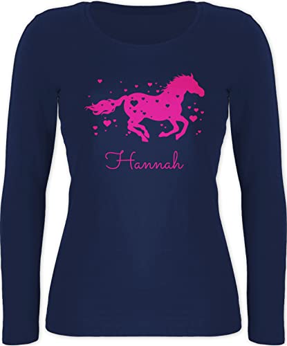 Langarmshirt Damen - Pferd - Pferde Geschenk Mädchen - XS - Marineblau - Geschenke für reiterinnen pferdeshirts Langarm REIT Sachen Pferdesport reiten Reiter reitersachen pferdeherz pferdegeschenk von Geschenk mit Namen personalisiert by Shirtracer