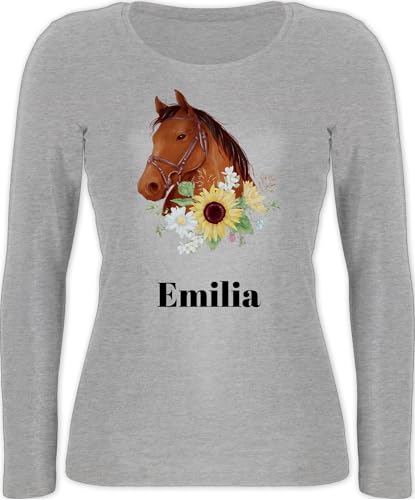 Langarmshirt Damen - Pferd - Pferde Mädchen Geschenk I Pferdekopf - XS - Grau meliert - Shirt Langarm Reiter Sachen pferden Langarmshirts Langarmshirt+mit+Pferd pferdemotiv für pferdeliebhaber von Geschenk mit Namen personalisiert by Shirtracer