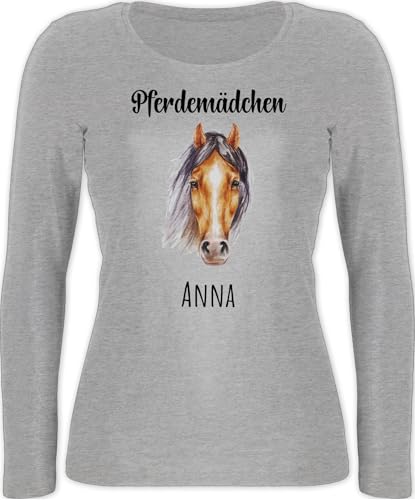 Langarmshirt Damen - Pferd Pferde - Pferdemädchen III - XL - Grau meliert - für reiterinnen Reiter Sachen pferden und Name Langarm Langarmshirt+mit+Pferd pferdemotiv reiten pferdeliebhaber zum von Geschenk mit Namen personalisiert by Shirtracer