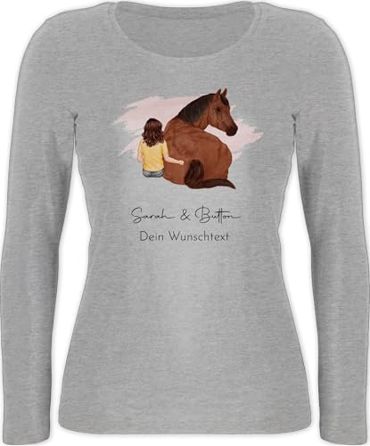 Langarmshirt Damen - Pferd - Pferdemädchen Namen - Pferde Mädchen Geschenk - XS - Grau meliert - Reiter Sachen pferden pferdemotiv Langarm Langarmshirt+mit+Pferd pferdeliebhaber von Geschenk mit Namen personalisiert by Shirtracer