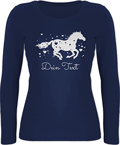 Langarmshirt Damen - Pferde - Pferd Dein Name Wunschtext Text - M - Marineblau - Reiter Sachen pferden voltigier Langarm Langarmshirt+mit+Pferd pferdemotiv voltigieren für pferdeliebhaber Herzen von Geschenk mit Namen personalisiert by Shirtracer