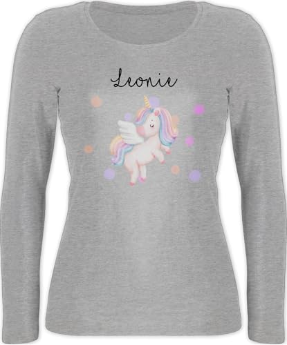 Langarmshirt Damen - Einhörner - Süßes Einhorn Sweet Unicorn - L - Grau meliert - Name Shirt,Langarm,Einhorn einhörnern und Oberteil Langarm personalisierte t von Geschenk mit Namen personalisiert by Shirtracer