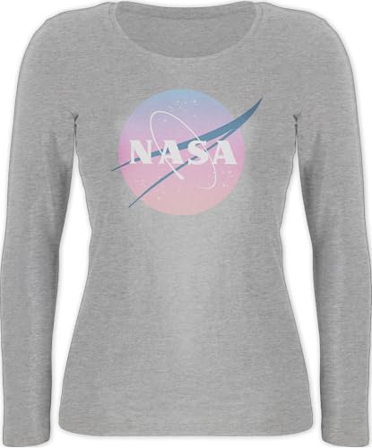 Langarmshirt Damen - Weltall - NASA Logo I Geschenk Weltraum Fan - XL - Grau meliert - Shirt Langarm Oberteil Space Longsleeve Longshirt von Geschenk mit Namen personalisiert by Shirtracer