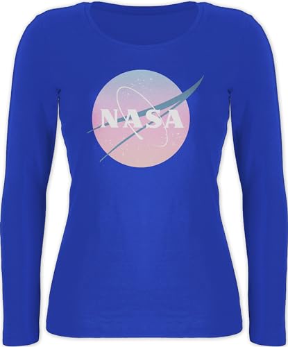 Langarmshirt Damen - Weltall - NASA Logo I Geschenk Weltraum Fan - L - Blau - Shirt Langarm Oberteil Space Longsleeve Longshirt von Geschenk mit Namen personalisiert by Shirtracer