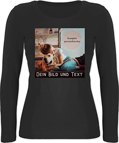 Langarmshirt Damen - eigenem - Foto Bild Geschenk I Dein Bild und Text - M - Schwarz - Shirt selber gestalten Langarm fotogeschenke selbst drucken Photo Oberteil top Bedrucken personalisiertes Fotos von Geschenk mit Namen personalisiert by Shirtracer