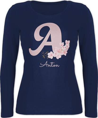 Langarmshirt Damen - für Frauen Anfangsbuchstabe Initialen - Personalisierte Geschenke mit Anfangsbuchstaben I Geschenkideen mit Namen - L - Marineblau - selber Bedrucken Buchstaben Buchstabe von Geschenk mit Namen personalisiert by Shirtracer