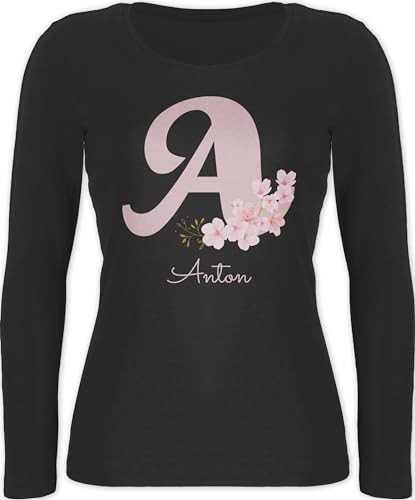 Langarmshirt Damen - für Frauen Anfangsbuchstabe Initialen - Personalisierte Geschenke mit Anfangsbuchstaben I Geschenkideen mit Namen - XS - Schwarz - selber Bedrucken Buchstaben Buchstabe Langarm von Geschenk mit Namen personalisiert by Shirtracer