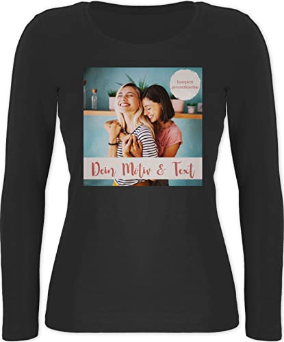 Langarmshirt Damen - eigenem - Eigenes Foto I Eigenes Bild - L - Schwarz - Druck Tshirt selbst gestalten Langarm personalisiertes Photo Shirt t Bedrucken fotogeschenke personalisierte Custom von Geschenk mit Namen personalisiert by Shirtracer