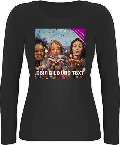 Langarmshirt Damen - Foto eigenem - Fotogeschenk I Geschenk Bild personalisiert I Geschenk mit Bild I Custom Photo - XS - Schwarz - Oberteil selbst gestalten fotogeschenke personalisiertes Druck von Geschenk mit Namen personalisiert by Shirtracer