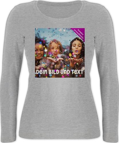 Langarmshirt Damen - Foto eigenem - Fotogeschenk I Geschenk Bild personalisiert I Geschenk mit Bild I Custom Photo - XXL - Grau meliert - Oberteil selbst gestalten fotogeschenke personalisiertes von Geschenk mit Namen personalisiert by Shirtracer