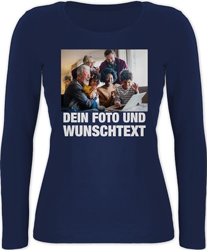 Langarmshirt Damen - Mit Bild eigenem Foto Name Text Wunschtext - M - Marineblau - personalisierten Druck selbst beschriften selber designen Photo Logo Bedrucken personalisierte Geschenke von Geschenk mit Namen personalisiert by Shirtracer