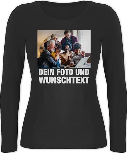 Langarmshirt Damen - Geschenk mit Bild I eigenem Foto I Name I eigener Text I Wunschtext - M - Schwarz - Personalisieren Tshirt selbst gestalten Langarm personalisiertes Logo Oberteil damenshirt und von Geschenk mit Namen personalisiert by Shirtracer