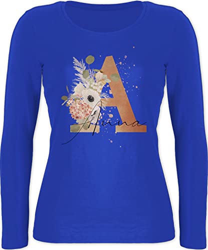 Langarmshirt Damen - für Frauen Initialen - Watercolor Anfangsbuchstabe - XS - Blau - Name Buchstaben Alphabet Buchstabe a Bedrucken Lassen einem anfangsbuchstaben selber gestalten Custom von Geschenk mit Namen personalisiert by Shirtracer