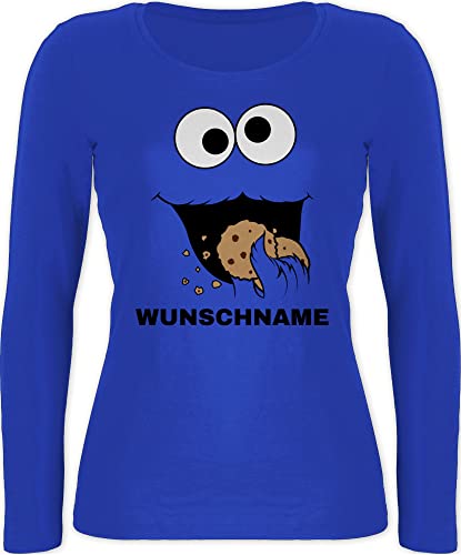 Langarmshirt Damen - Karneval Fasching - Keks Monster Kostüm mit Name - XS - Blau - Karnevals krümmelmonter Langarm fünfte Jahreszeit keks-Monster Shirt Faschings Kekse keksmonster Cookie krümel von Geschenk mit Namen personalisiert by Shirtracer